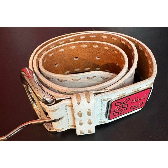 Fossil vintage white metal plate belt size S - Picture 1 of 9